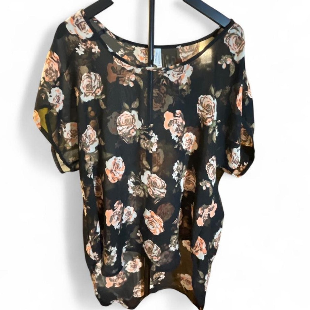 Floral‎ Sheer High-Low Blouse Live 4 Truth Women's 1X Black Fairy Grunge Boho